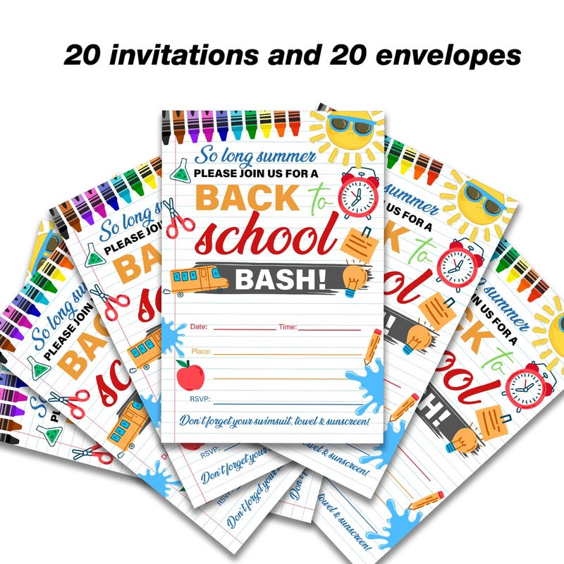 UPNEGE Back to School Party Invites End of Summer Party Invitations with Envelopes, Pack of 20 - Image 3
